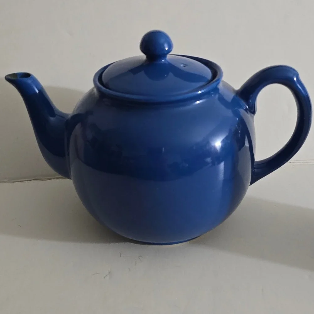 Cobalt Blue‎ Ceramic Teapot Round Glazed Tea Pot with Lid 4 Cup